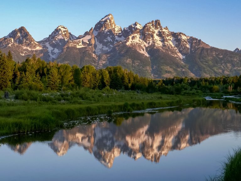 Jackson Hole guide to sunrise view of grand teton and a stream schwabachers landing in grand teton national park, usa