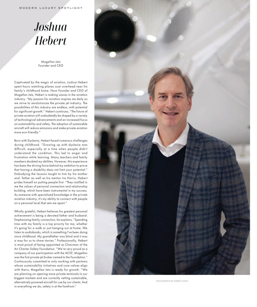 Joshua Hebert, the CEO of Magellan Jets, profiled by Boston Common.