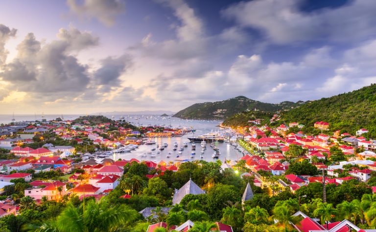 Saint Barthelemy harbor and cityscape in the West Indies.